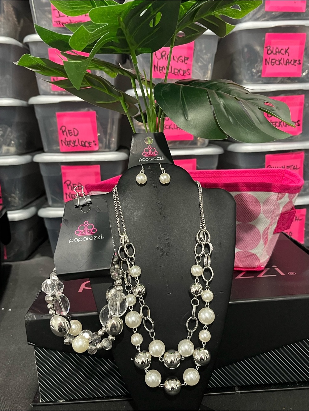paparazzi Silver and Pearl Layered Necklace Set